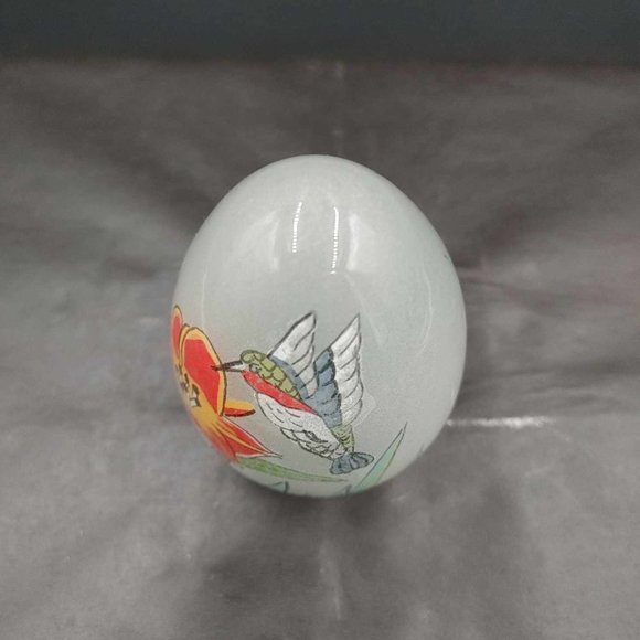 Vintage Reverse Hand Painted Glass Egg Hummingbird Flower - No Stand - Picture 3 of 7